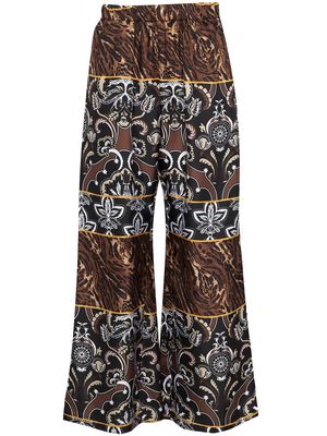 Edward Crutchley patchwork wide-leg silk trousers - Brown
