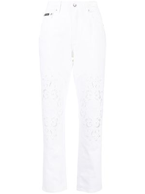 Dolce & Gabbana lace-detail straight-leg trousers - White