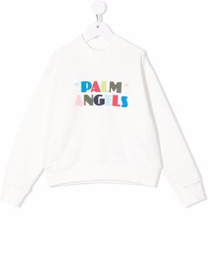 Palm Angels Kids logo-print cotton sweatshirt - White