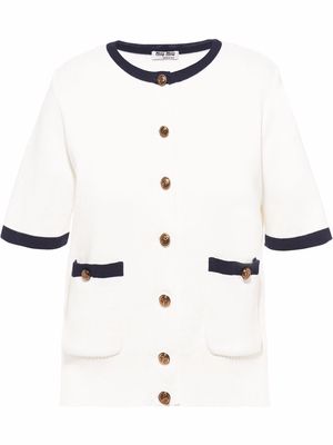 Miu Miu crewneck cotton short-sleeve cardigan - White