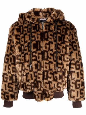 Gcds monogram-print faux fur jacket - Brown