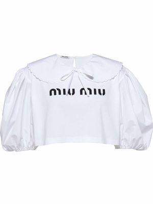 Miu Miu logo-print cropped blouse - White