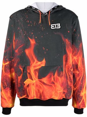 313 WORLDWIDE flame-print cotton hoodie - Grey