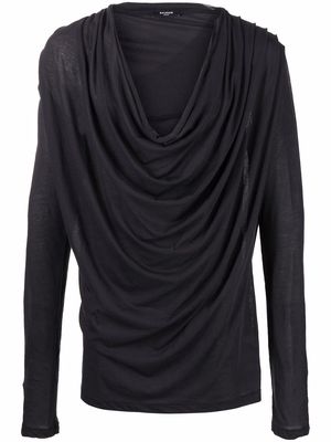 Balmain draped long-sleeved T-shirt - Black