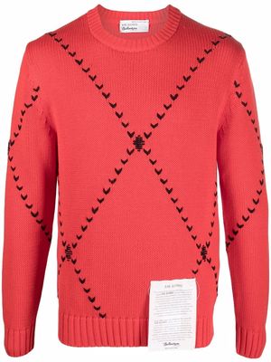 Ballantyne chevron pattern crew-neck jumper - Red