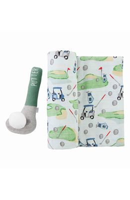 Mud Pie Golf Swaddle & Rattle Set in Green
