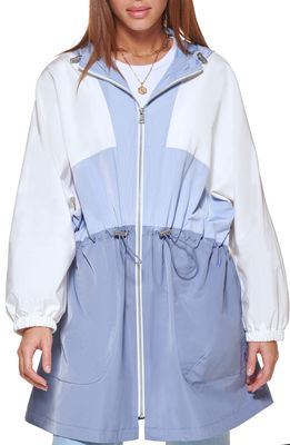 levi's Longline Rain Jacket in White/blue