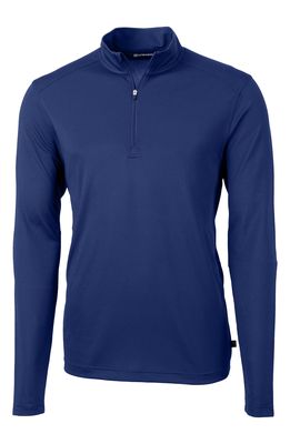 Cutter & Buck Virtue Half Zip Stretch Recycled Polyester Sweatshirt in Tour Blue