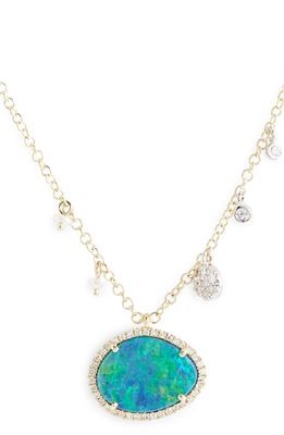 Meira T Stone Pendant Necklace in Yellow Gold/Blue Opal