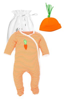 Under the Nile Carrot Stripe Organic Egyptian Cotton Footie & Hat Set in Orange