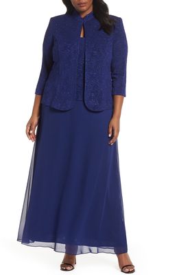Alex Evenings Mock Two-Piece Gown with Jacket in Electric Blue