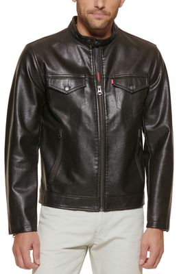 levi's Water Resistant Faux Leather Racer Jacket in Dark Brown