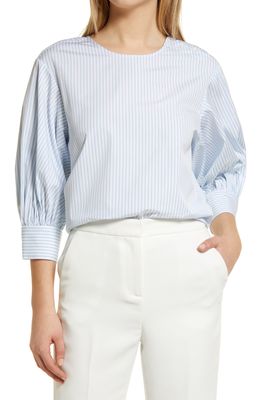 Nordstrom Puff Sleeve Blouse in Blue Falls- White Stripe