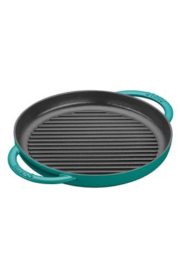 Staub 10-Inch Round Enameled Cast Iron Double Handle Grill Pan in Turquoise