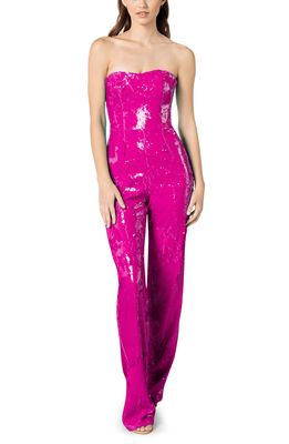 Dress the Population Andy Sequin Strapless Jumpsuit in Hot Pink