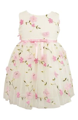 Popatu Floral Embroidered Tulle Dress in White/Pink