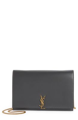 Saint Laurent Glossy Leather Wallet on a Chain in 1112 Storm/Storm