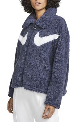 Nike Swoosh Fleece Front Zip Jacket in Thunder Blue/White