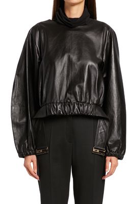 The Row Franka Lambskin Leather Sweatshirt in Black