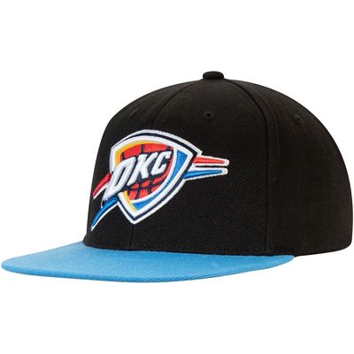 Men's Mitchell & Ness Black/Blue Oklahoma City Thunder Logo Adjustable Central Snapback Hat