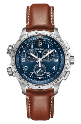 Hamilton Khaki Aviation X-Wind Chronograph GMT Leather Strap Watch
