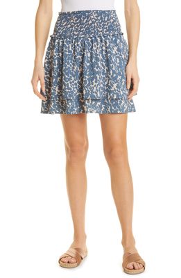 Rails Addison Smocked Ruffle Miniskirt in Turquoise Textured Spots