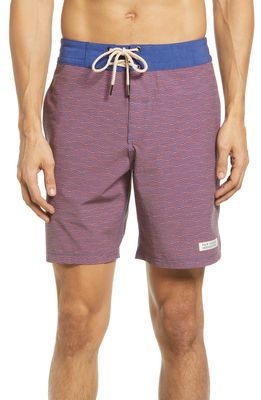 Fair Harbor Nautilus Wave Print Board Shorts in Red Waves