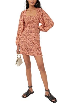 Free People Smock It to Me Long Sleeve Minidress in Apricot Combo