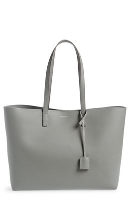 Saint Laurent Medium East/West Leather Shopping Tote in Stone Grey