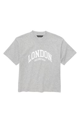 Balenciaga Kid's Cities London Logo Cotton T-Shirt in Heather Grey White