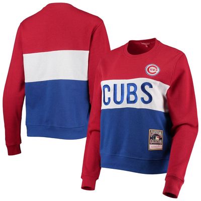 Women's Mitchell & Ness Royal Chicago Cubs Color Block 2.0 Pullover Sweatshirt in Navy