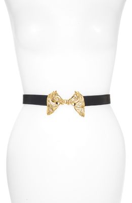 Raina Harvey Horse Clasp Leather Belt in Navy