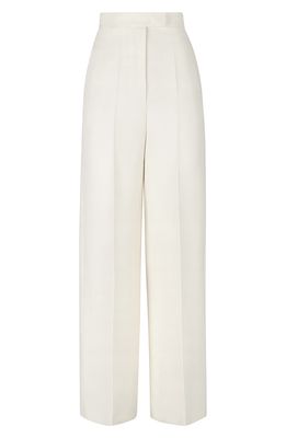 Fendi High Waist Wool & Silk Wide Leg Pants in White