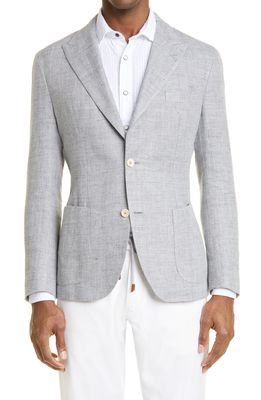 Eleventy Herringbone Linen & Wool Sport Coat in Medium Grey