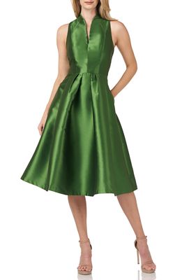 Kay Unger Lola Satin Twill Fit & Flare Midi Cocktail Dress in Vibrant Green