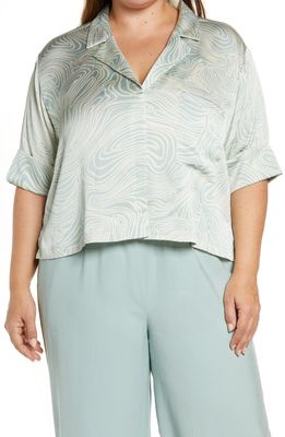 Open Edit Boxy Camp Shirt in Teal- Ivory Current