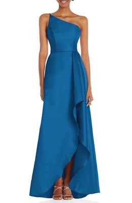 Alfred Sung One-Shoulder Satin Gown in Classic Blue