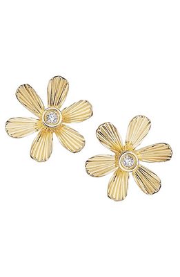 Jennifer Zeuner Daisy Diamond Stud Earrings in 14K Yellow Gold Plated Silver