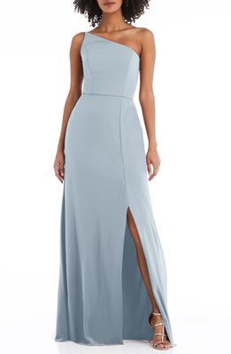 After Six One-Shoulder Crepe Trumpet Gown in Mist