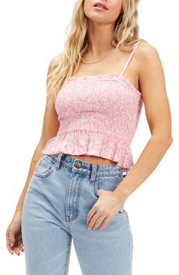 Billabong Keep Your Cool Floral Print Smocked Crop Top in Pink Sunset