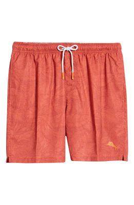 Tommy Bahama Naples Layered Leaves Swim Trunks in Cherry Stone