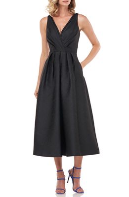 Kay Unger Olivia Pleated Jacquard Fit & Flare Dress in Black