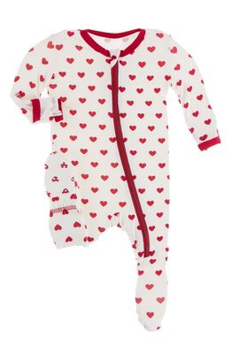 KicKee Pants Heart Print Fitted One-Piece Pajamas in Natural Hearts