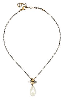 Gucci GG Bee Imitation Pearl Pendant Necklace in Gold