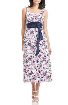 Kay Unger Lila Floral Cocktail Midi Dress in Magenta