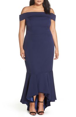 Chi Chi London Off the Shoulder Dress in Navy