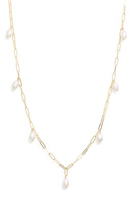 Poppy Finch Petite Pearl Paper Clip Necklace in 14K Yellow Gold