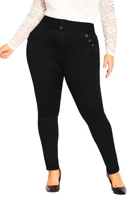 City Chic Harley Buttoned Up High Waist Skinny Jeans in Black