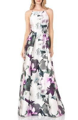 Kay Unger Floral Mikado Gown in Cerise Textured Lily