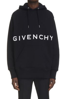 Givenchy Embroidered Logo Cotton Hoodie in 001-Black